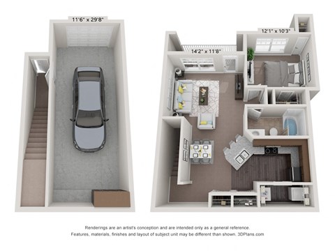 Floor plan for 1 bed, 1 bath, 838 sqft